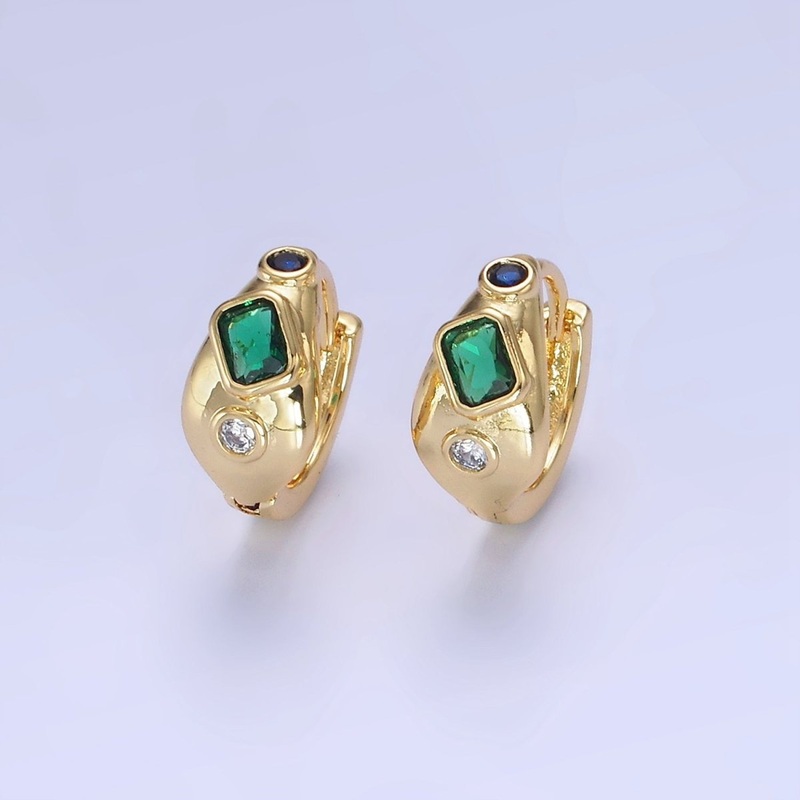 14K Gold Filled CZ Multicolor Abstract Molten Huggie Earrings | AB1256