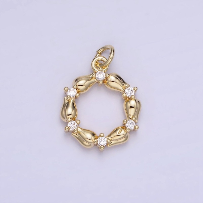14K Gold Filled CZ Tulip Rose Flower Open Circular Round Charm | AG739