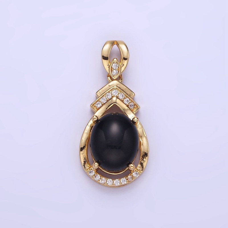 14K Gold Filled Iridescent Teardrop Bezel Micro Paved Pendant | AA1175