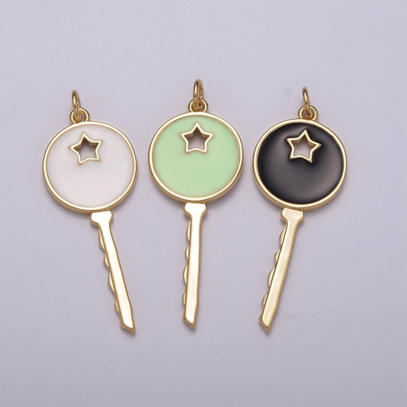14K Gold Filled Key Pendant Enamel Key Charm Star Celestial Jewelry Making Crafting Supplies M-815 – M-817 Green