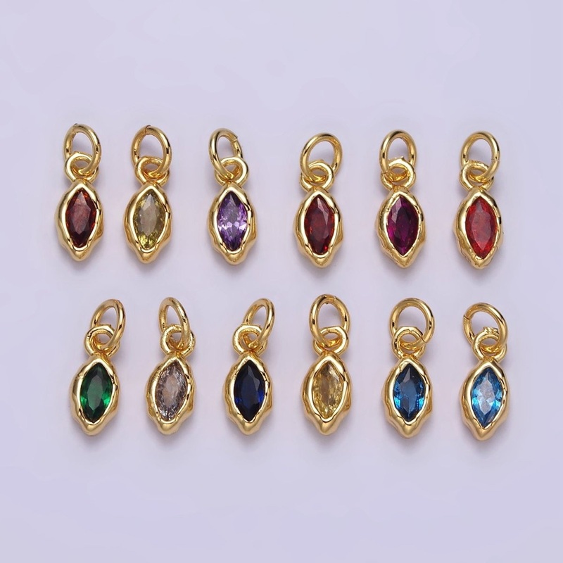 14K Gold Filled Molten Marquise Personalized Birth Month CZ Charm | AC-1378 – AC-1389 Dark Blue