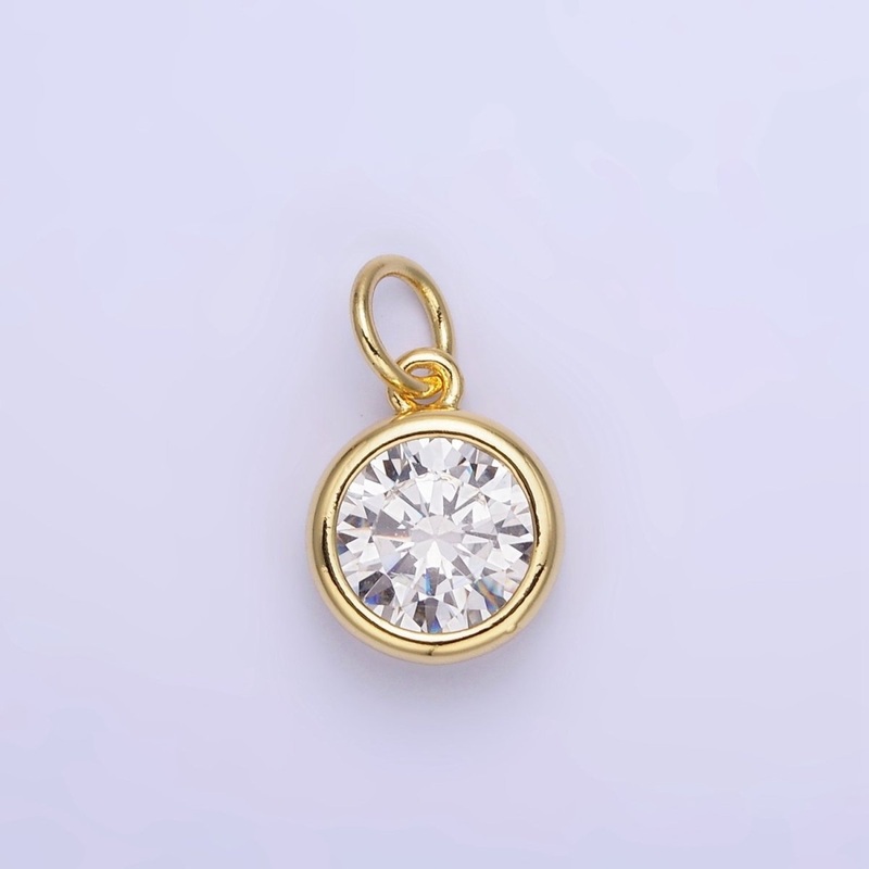 14K Gold Filled Round Birthstone CZ Bezel Add-On Charm | AG780 – AG787 Clear Gold