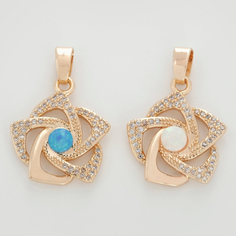 18k Gold Fill Wind Spinning Pinwheel Pendant Flower Opal Pendant For Necklace Bracelet Earring N-1400 N-1401 Blue