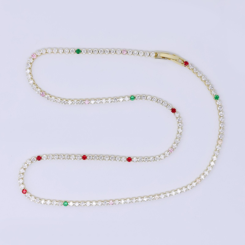 24K Gold Filled 2.5mm Clear, Red, Green Round CZ Classic Tennis Chain 18 Inch Necklace | WA-3808
