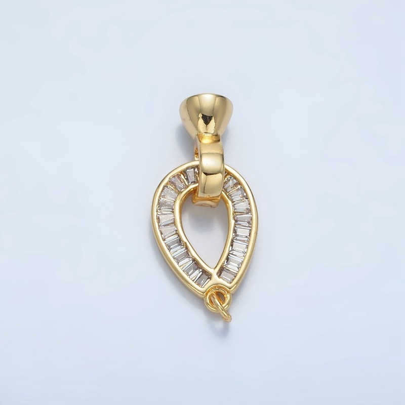 24K Gold Filled Baguette CZ Teardrop Snap Latch Closure Findings | Z900