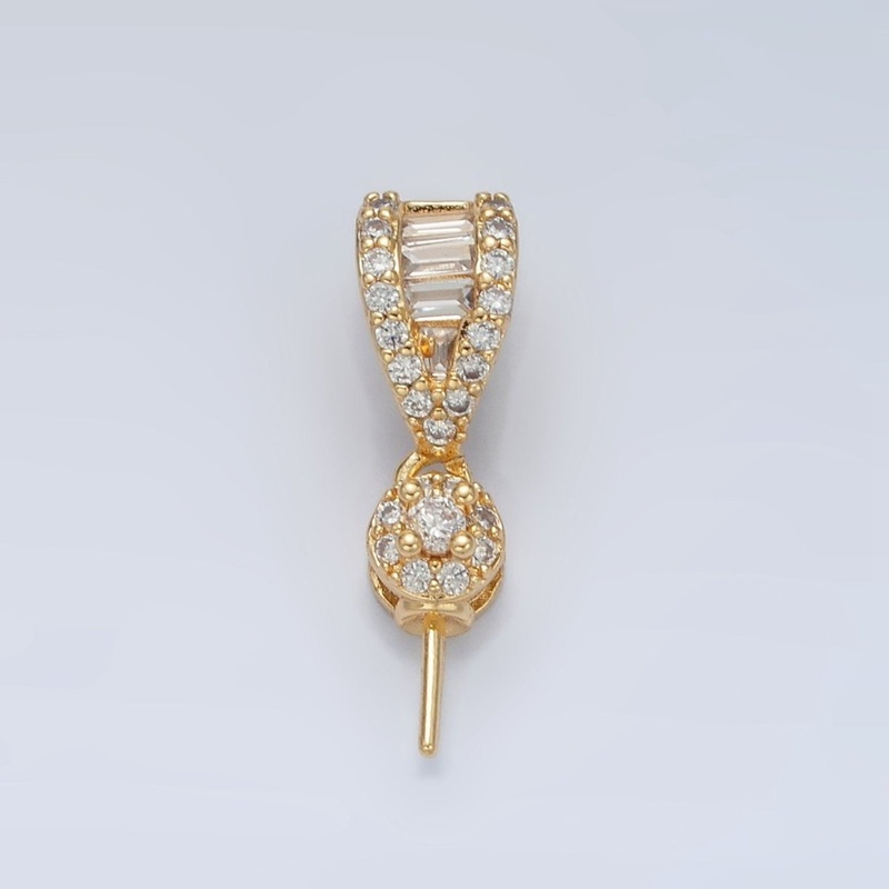 24K Gold Filled Baguette Micro Paved CZ Needle Drill Bail Findings | Z889