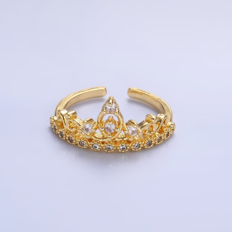 24K Gold Filled Clear CZ Artisan Crown Ring | O728