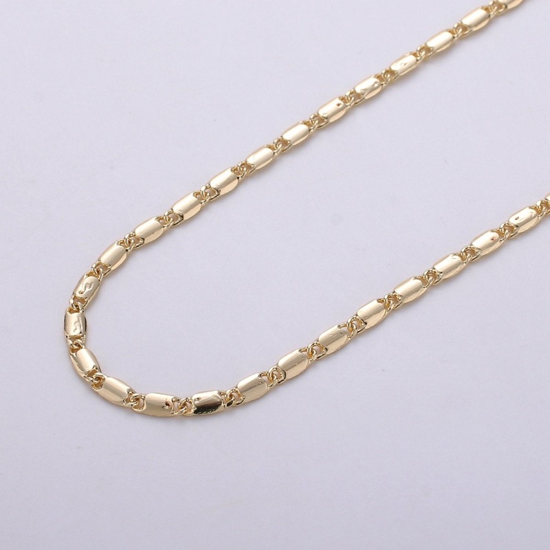 24K Gold Filled Flat Bar Unique Chain, 3mm Unique Lock Chain By Yard, For Necklace, Bracelet, Anklet Supply Component | ROLL-266 ROLL-822 14K New Ver