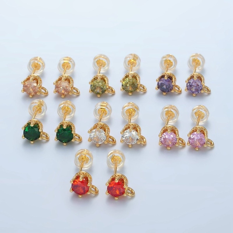 24K Gold Filled Peach, Green, Orange, Clear, Pink, Olive, Purple CZ Open Loop Drop Stud Earrings Findings | Z946 – Z952 Peach