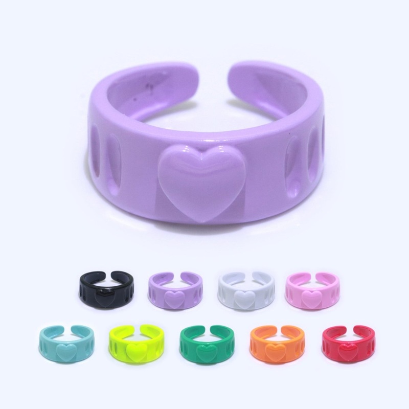 Colorful Resin Enamel Acrylic Ring Chunky Retro Rings Y2k Ring Heart Love Jewelry Black