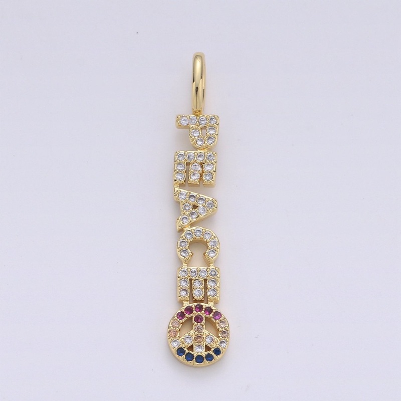 Micro Pave Charm 14k Gold Filled Peace Letter Charm Dangle Earrings Statement Necklace Jewelry Component Supply D-096