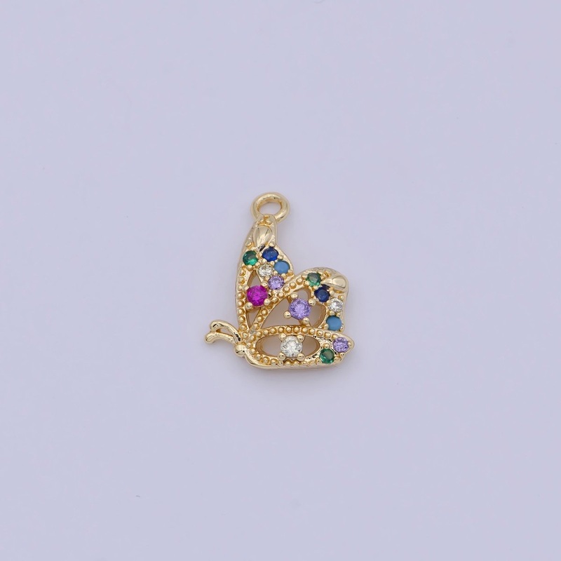 Mini Gold Butterfly Charm with Multi Color Cubic Zirconia Stone N-922