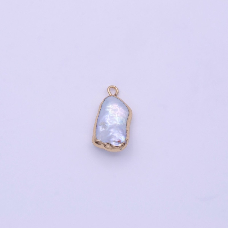 Natural Abstract Baroque Cultured White Freshwater Pearl Gold Coated Charm | P-1846