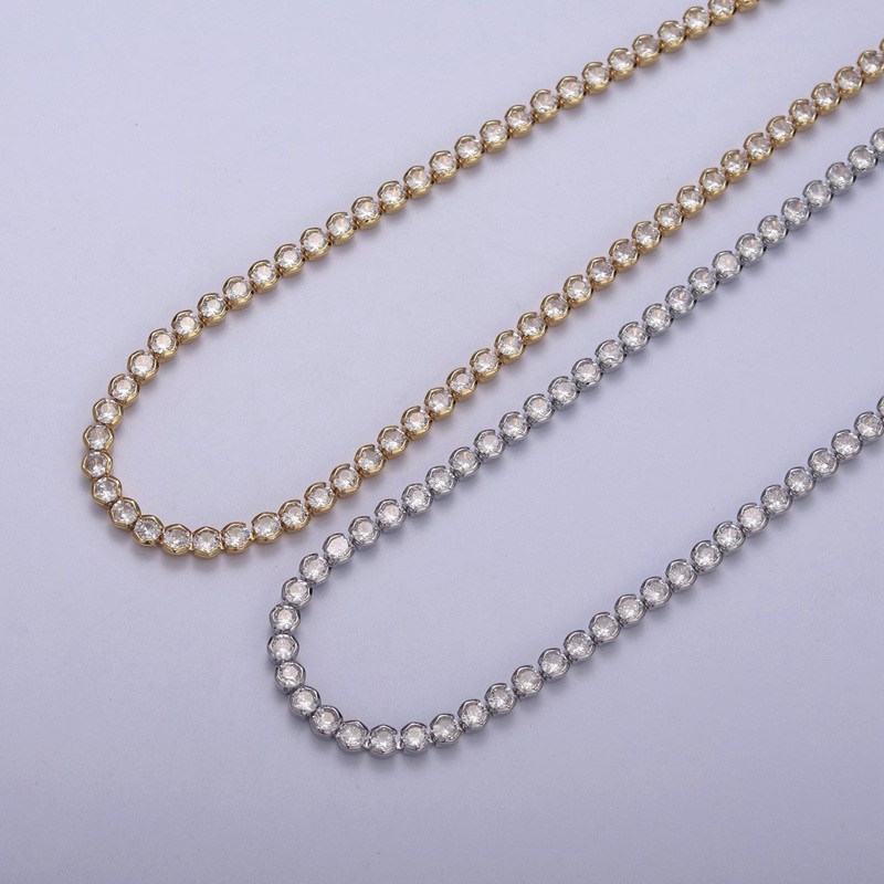 Round Cubic Zirconia Tennis Necklace , Diamond Necklace , 14K Gold Filled Tennis Adjustable Necklace, Gift for her | WA-600 Clearance Pricing Gold