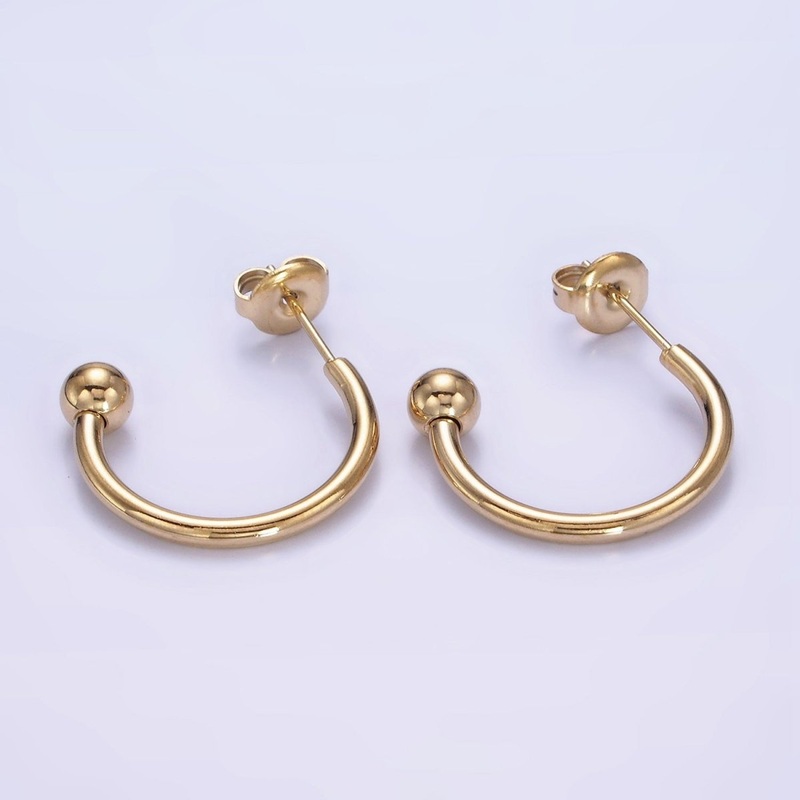Stainless Steel 20mm Bead C-Shaped Minimalist Hoop Earrings | AE481