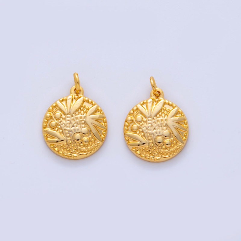 Stainless Steel Circular Plant Flower Dotted Round Charm | AF321