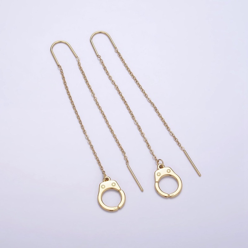 Stainless Steel Hand Cuff Cable Link Chain Threader Earrings | AE745