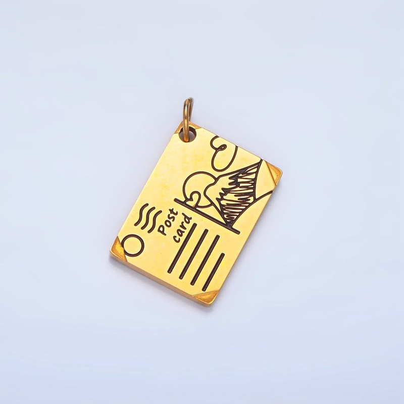 Stainless Steel Mount Fuji Japan Black Enamel Post Card Charm | P1338