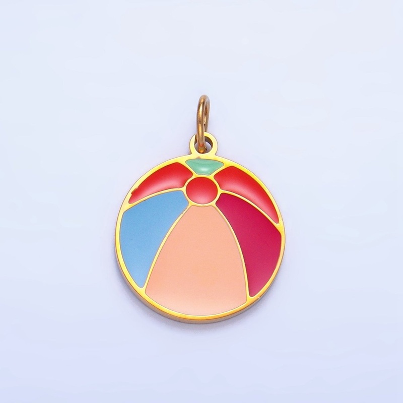 Stainless Steel Multicolor Enamel Beach Ball Charm | P1527