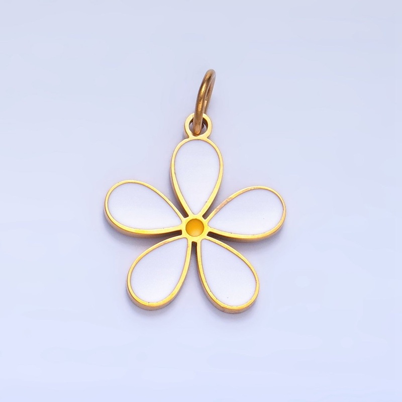 Stainless Steel White Enamel Daisy Flower Charm | P1540