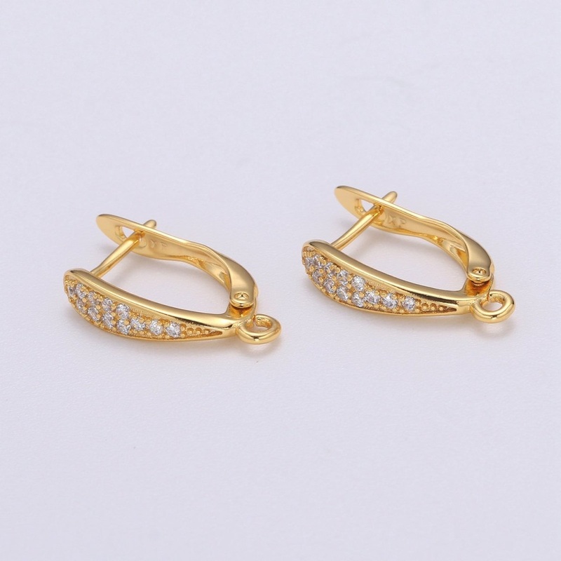 U Shaped Huggie Earring 24K Gold Filled Cz Micro Pave Hoops with open link for Jewelry Making Supply L-230