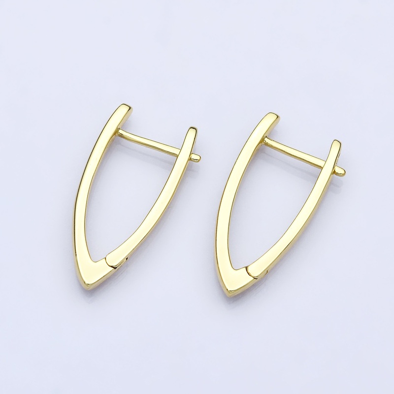 V-Shaped Ellipse Golden Huggies Earring, Plain Gold Filled Oval Ellipse Geometric Daily Wear Earring Jewelry Q-227