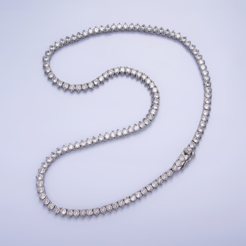 White Gold Filled 4.2mm Clear CZ Three-Prong Tennis Chain 16 Inch Necklace | WA-2662