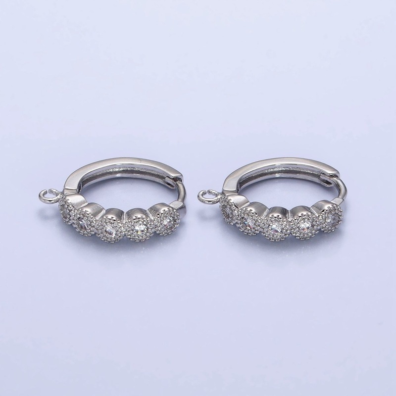 White Gold Filled Rounded Clear CZ Open Loop 16.5mm Huggie Earrings Supply | Z-324