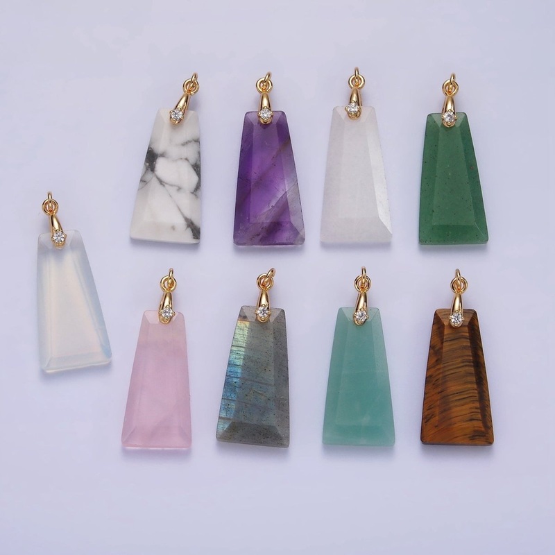 14K Gold Filled 30mm Natural Gemstone Triangle CZ Bail Pendant | AG324 – AG332 Opal