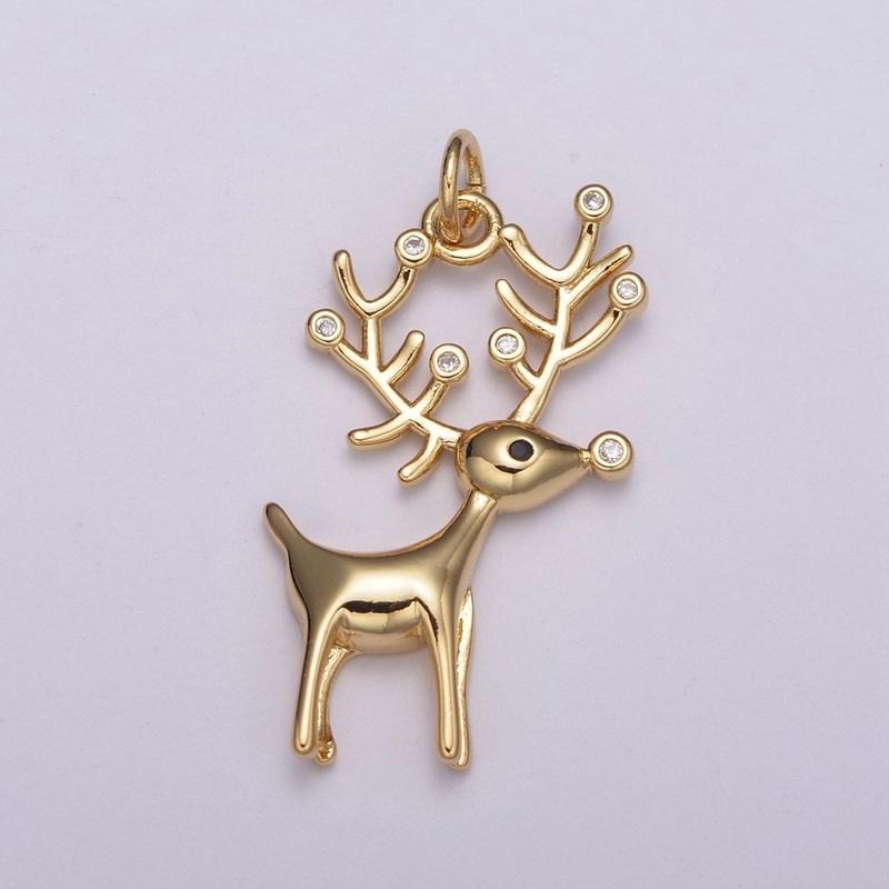 14K Gold Filled Christmas Reindeer Clear CZ Horn Charm N-236