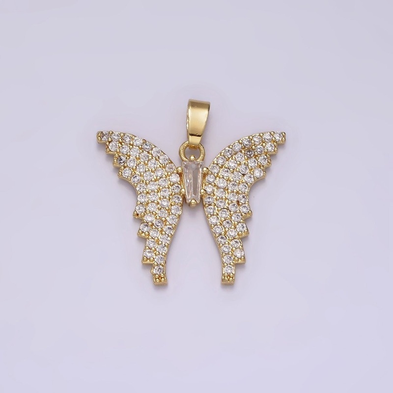 14K Gold Filled Clear Baguette Micro Paved CZ Animal Butterfly Wings Pendant | N1820