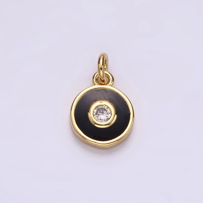 14K Gold Filled Clear CZ Black Outline Round Charm | AC905