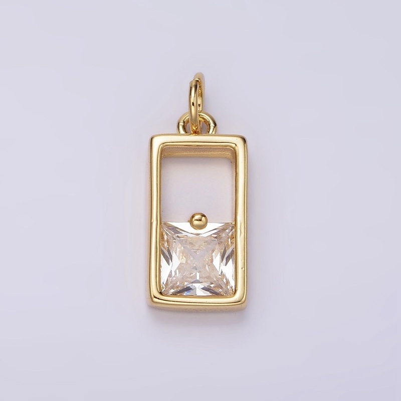 14K Gold Filled Clear CZ Square Open Rectangular Tag Charm | AC912