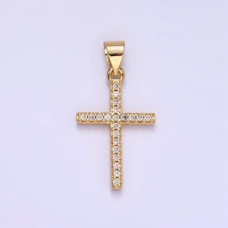 14K Gold Filled Micro Paved CZ Religious Cross Pendant | H392