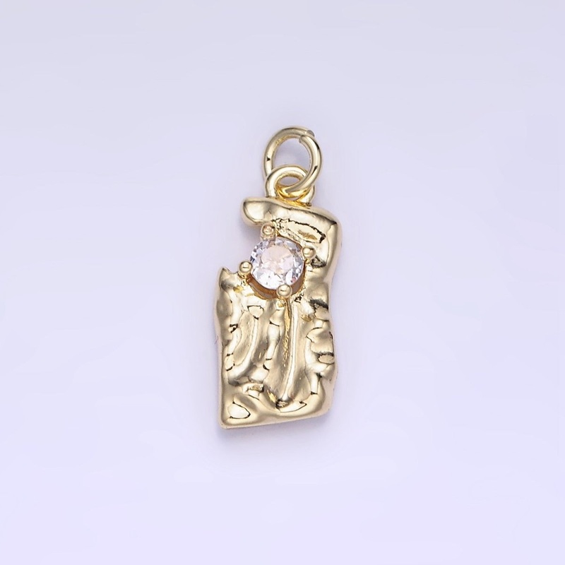 14K Gold Filled Molten Hammered Abstract Rectangle Geometric Pendant AG669