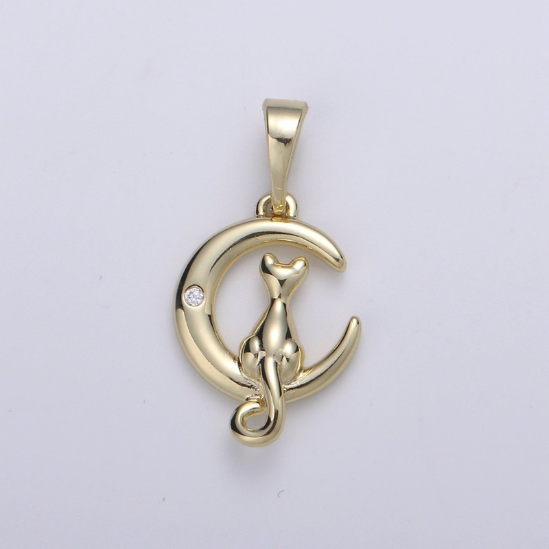 14k Gold Filled Moon Cat Pendant, Cat Charm Necklace, Cat and Moon Gift, Celestial Jewelry, Cat Lover’s Gift Jewelry Necklace Supply J-092
