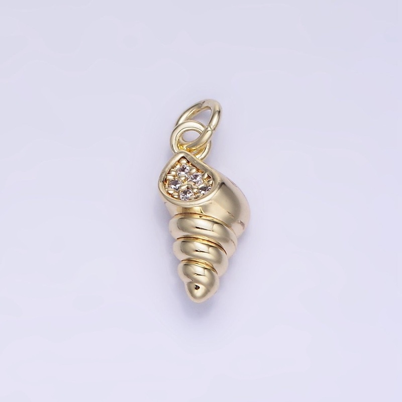 14k Gold Filled Seashell 15mm CZ Mini Shell Charm | AG-674
