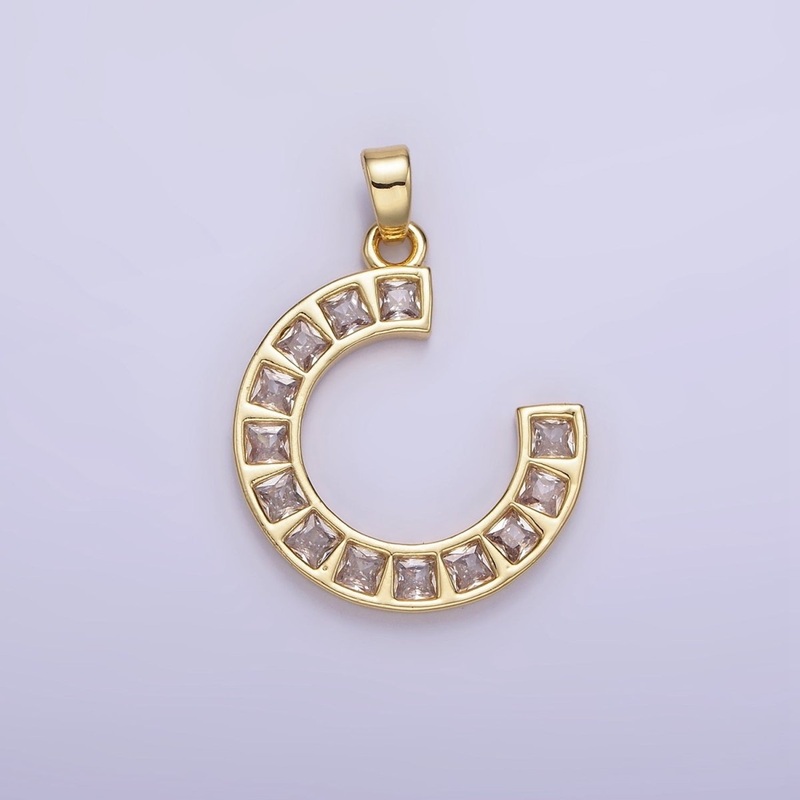 14K Gold Filled Square Baguette Circular Curved Horseshoe Pendant | AH143