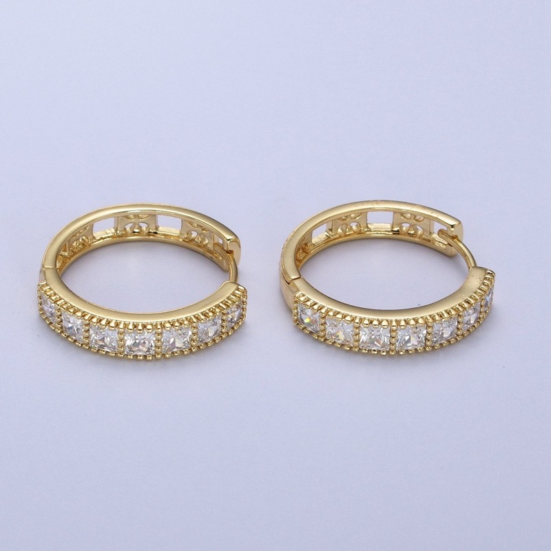 14K Gold Filled Square Baguette Lined 22mm Huggie Hoops Earrings | V-022