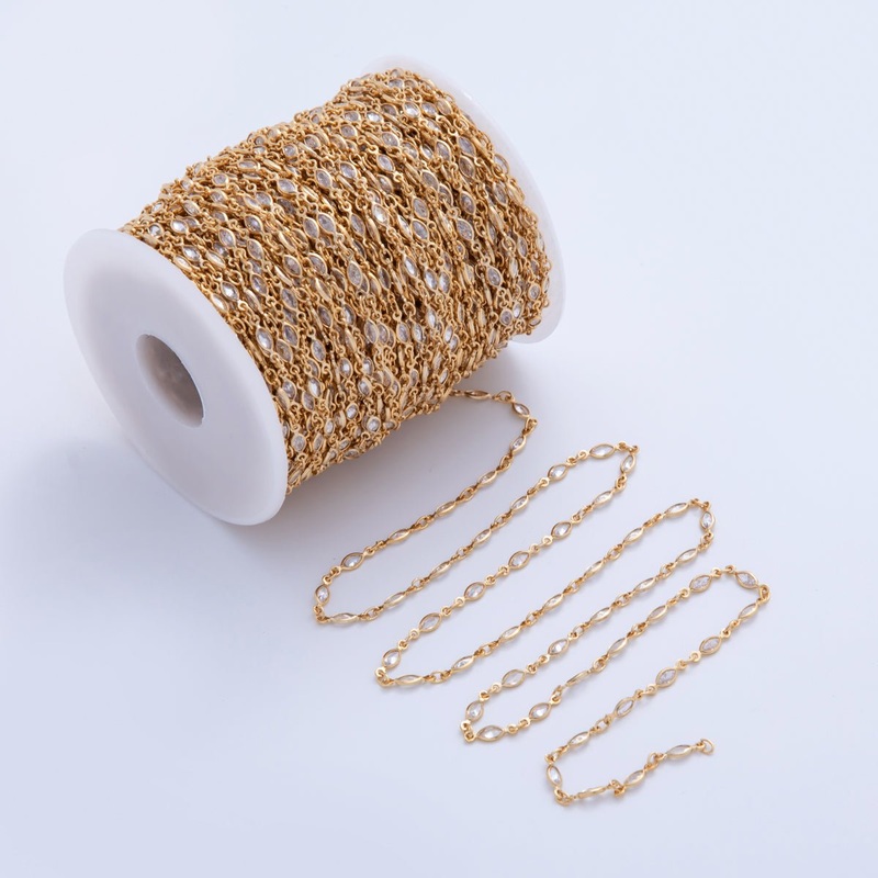 16K Gold Filled 2.5mm Multifaceted Clear Sphere Gemstone Unfinished Chain by Yard | Roll-1582