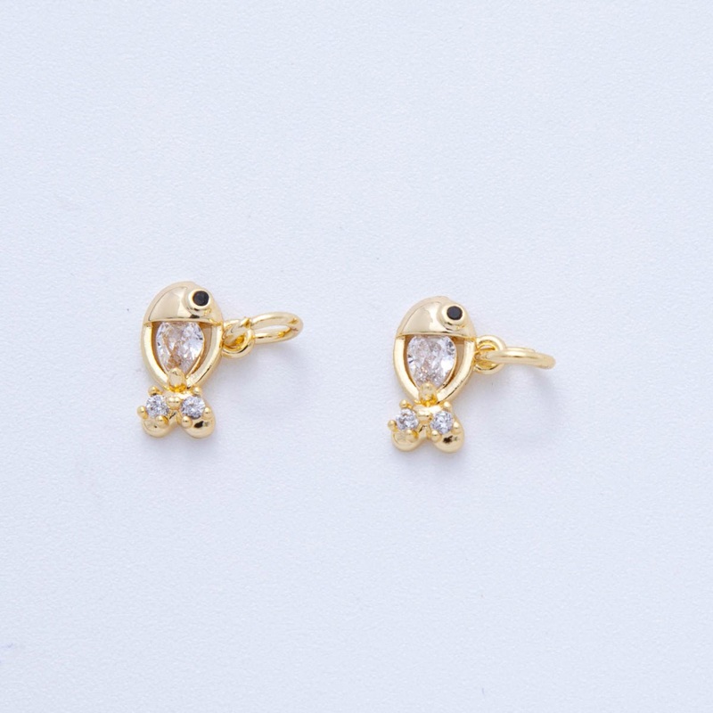18K Gold Filled 11mm Clear & Black CZ Tiny Fish Charm | AF822