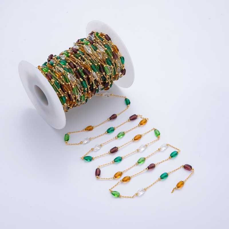 18K Gold Filled 7mm x 4mm Unfinished Glass Oval Bead Satellite Chain by Yard | ROLL-1700