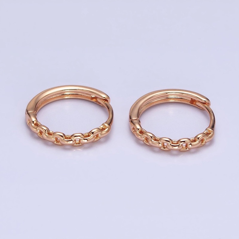 18K Gold Filled Cable Link Chain Endless Hoop Huggie Earrings | AD-1410