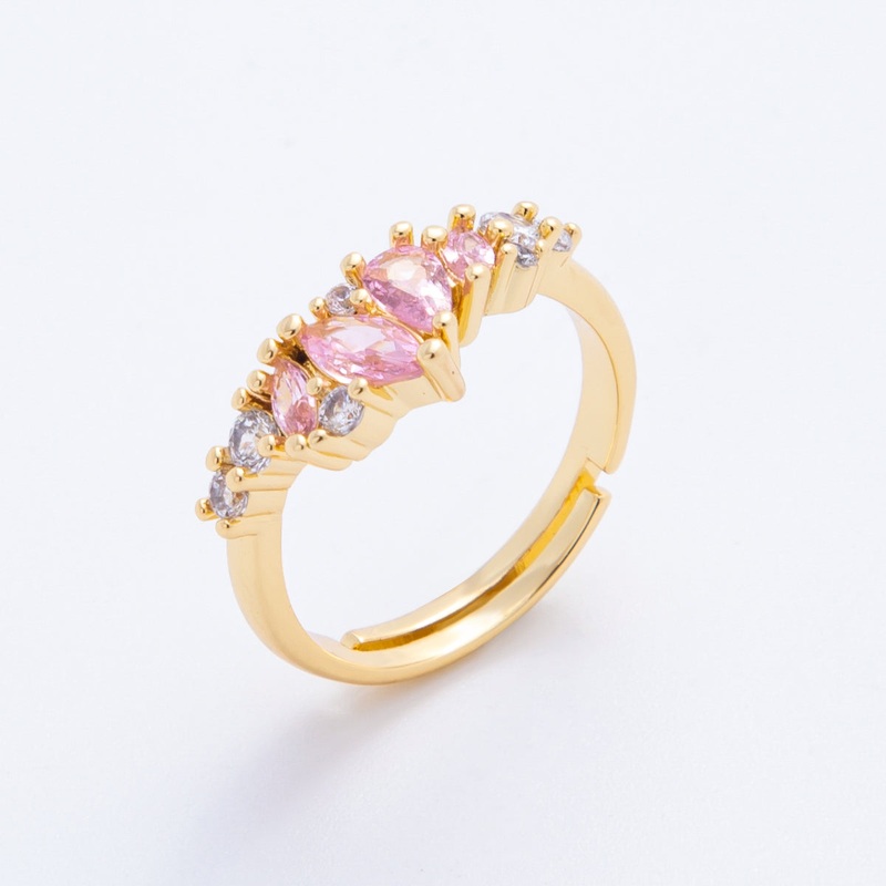 18K Gold Filled Pink, Clear CZ Marquise Teardrop Cluster Adjustable Ring | O272 Pink