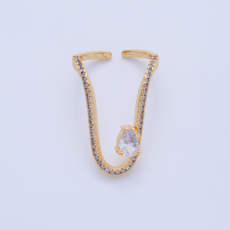 18K Gold Filled Teardrop CZ Micro Paved Curve Drip Chevron Ring | O2010