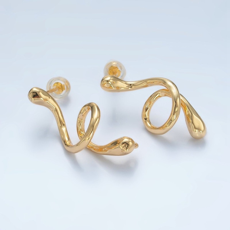24K Gold Filled Circular Snake Serpent Open Loop Drop Stud Earrings | Z887