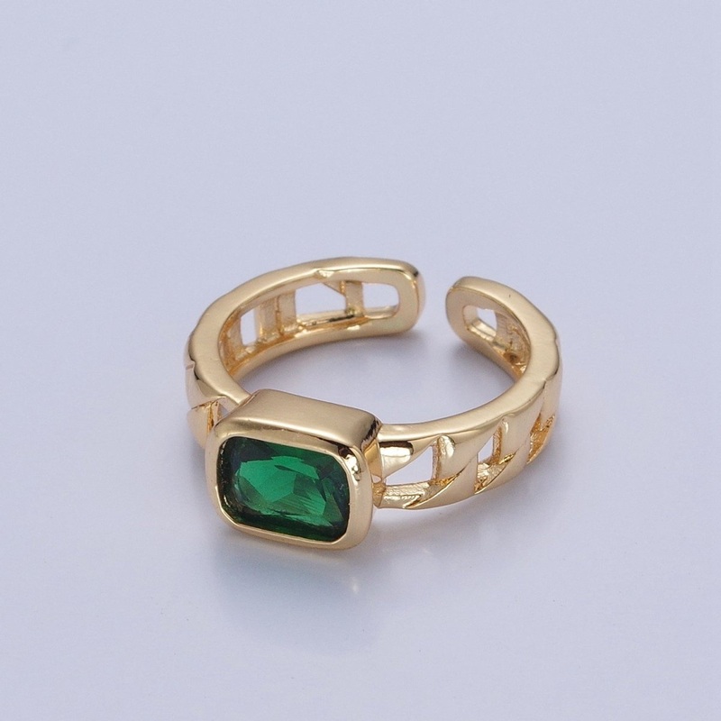 24K Gold Filled Green Baguette CZ with Chain Link Band O-2211