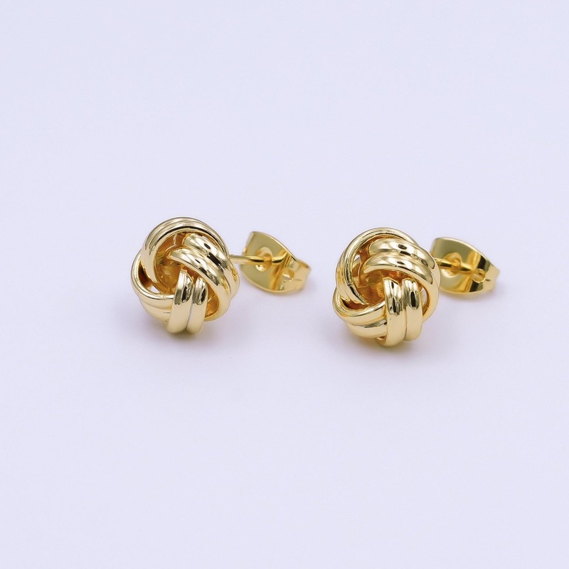 24K Gold Filled Mini 10mm Geometric Knot Stud Earrings | AI451