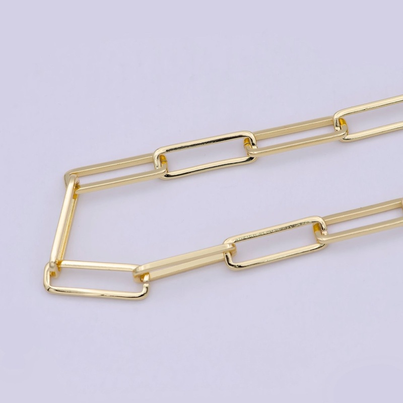 24K Gold Filled Rectangular Paper Clip Unfinished Chain, 21.5mmX7mm Width Paperclip Chain For Jewelry Making | ROLL-696 Clearance Pricing