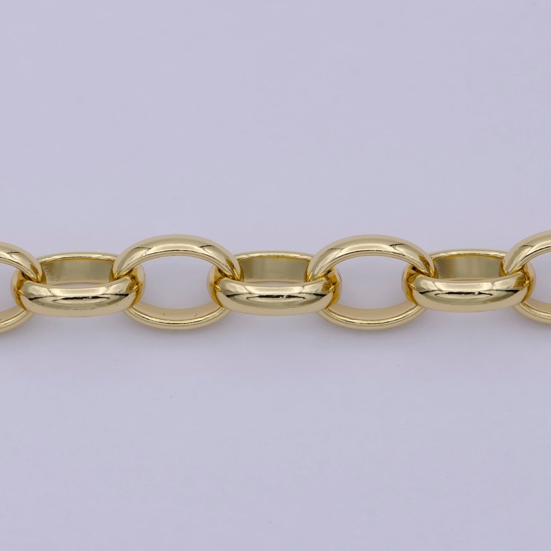 24K Gold Filled Unfinished Chunky Oval Cable Chain 12X9mm Cable Chain For Jewelry Making, Round Oval Cable by Yard | ROLL-644
